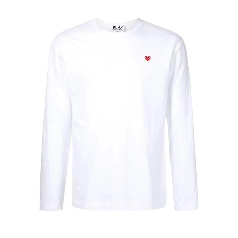 Comme Des Garçons Mini Logo Long Sleeve Tee, Women’s Size L (White/Red) Preppy